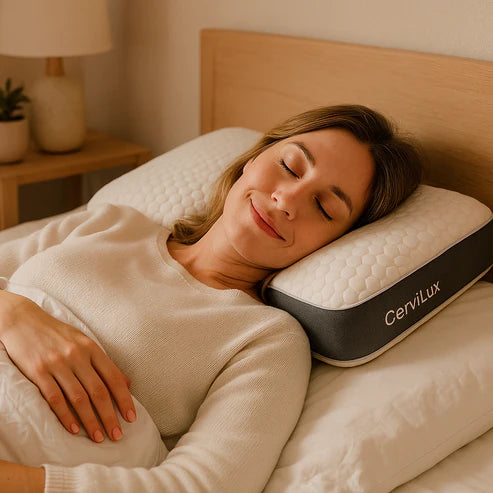 Dile adiós al dolor cervical y las noches sin descanso con la almohada CerviLux™ – ¡y recibe GRATIS el gorro de gel terapéutico!